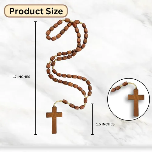 Miniatura 3 de Catholica Shop - Collar de Cuentas de Madera de Vestimenta Religiosa Católica con Colgante de Cruz de Madera, Collar de Rosario Católico I Collar