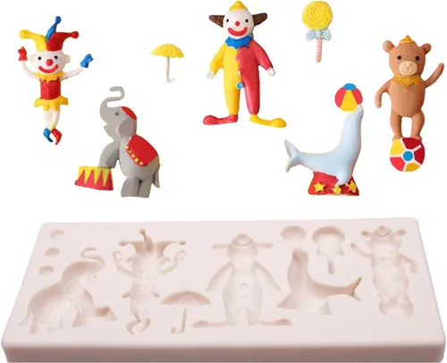Miniatura 7 de Moldes de silicona para fondant de circo, 2 unidades, moldes de chocolate de elefante payaso, molde de cocina para hornear para decoración