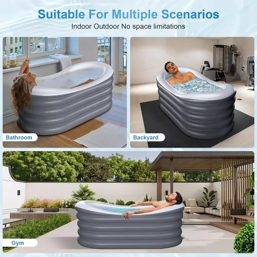 Miniatura 7 de BINYUAN Bañera inflable para adultos – Tina de hidromasaje plegable portátil con bomba eléctrica, diseño de baño caliente y hielo, plegable para 1-2