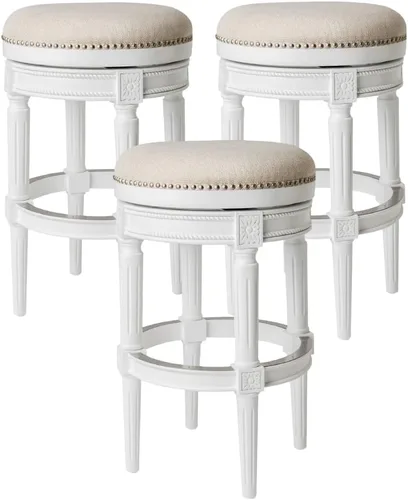 Miniatura 24 de Maven Lane Pullman Taburete de Bar de Madera Giratorio 180 Grados sin Respaldo de 30" de Altura con Ribete de Tachuelas, Acabado Blanco Alabastro