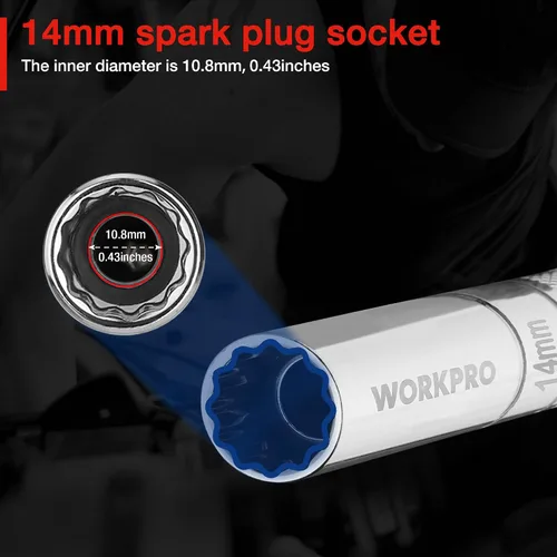 Miniatura 6 de WORKPRO 3 piezas 14 mm llave de bujía, llave magnética giratoria de pared delgada con extensiones de 6 y 10 pulgadas, accionamiento de 3/8 pulgadas
