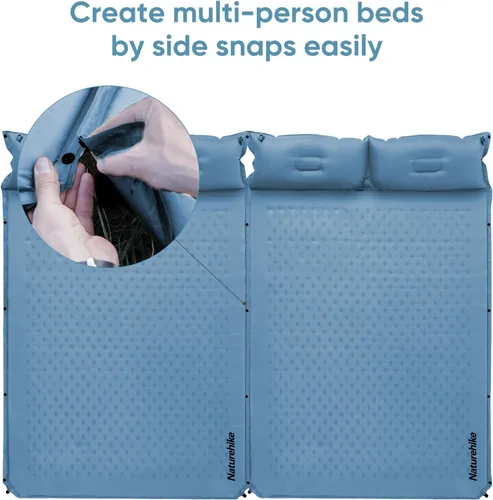 Miniatura 5 de Naturehike Colchoneta de dormir para camping, ultraligera para 2 personas con almohada, inflado rápido, almohadilla de espuma viscoelástica para Azul