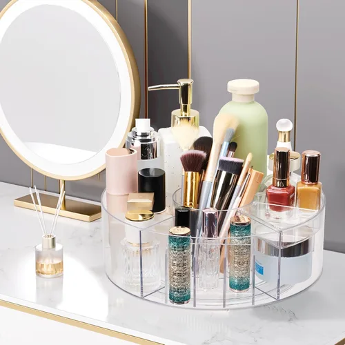 Miniatura 2 de Organizador de maquillaje giratorio de 360 grados para tocador, escritorio de 10 pulgadas de acrílico, organizador de cuidado de la piel