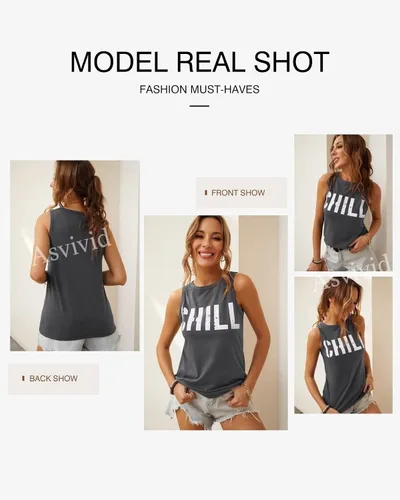 Miniatura 4 de Asvivid - Camisetas sin mangas para mujer, holgada, con cuello redondo, estampado de letras, diente de león, para verano, casuales