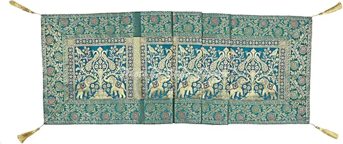 Miniatura 4 de Brocade - Camino de mesa de café jacquard verde oscuro, rectangular, bohemio, tradicional, decoración de sala de estar, elefante pavo real, mantel