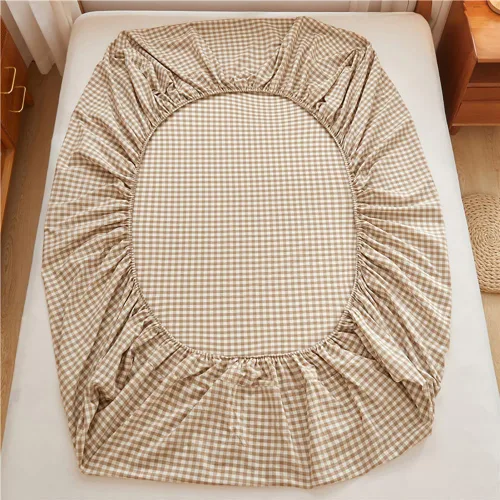 Miniatura 4 de Sábana bajera ajustable de algodón lavado 100% en color topo con diseño Gingham para cama queen, con bolsillo profundo de 15 pulgadas, sábana bajera