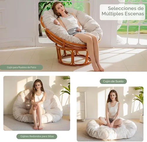 Miniatura 4 de HIGOGOGO Cojín para silla Papasan con funda de corduroy (sin silla), cojín de apoyo de 48 x 48 pulgadas, cojín para silla acolchado, beige