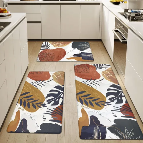 Miniatura 12 de Homcomoda Alfombras y tapetes de cocina antideslizantes y antifatiga, 2 piezas, bohemios, acolchados, impermeables, cómodos, para cocina, fregadero