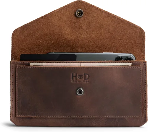 Hide & Drink, Cartera grande de cuero para mujer, organizador de dinero, billetes planos, bolsa, estuche, elegante, hecho a mano, Bourbon Marrón,