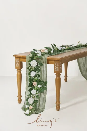 Miniatura 2 de Ling's Moment Guirnalda de Flores Artificiales Blancas de 5 Pies con Rosas Falsas y Hojas Verdes, Guirnalda Floral de Arco de Flores y Enredadera