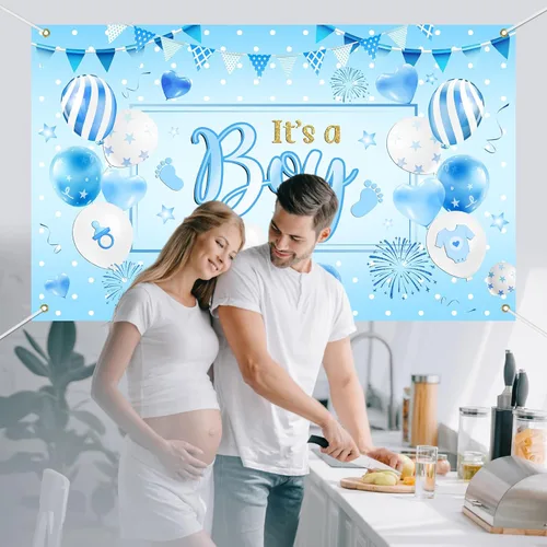 Miniatura 3 de Mocsicka Telón de fondo azul para baby shower para niño, pancarta de globos azules, decoraciones de baby shower, suministros de fiesta de baby