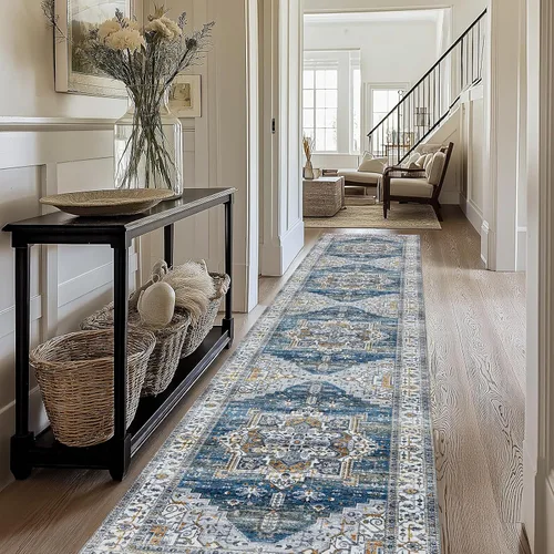 Miniatura 48 de Alfombra lavable para pasillo de 2 x 3: alfombra suave vintage para cocina, baño, lavandería, con respaldo antideslizante, alfombra de piso