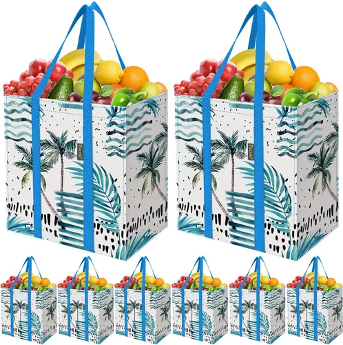 Miniatura 16 de BALEINE 2 PK Grocery Bags Reusable Shopping Bags with Reinforced Bottom, Heavy Duty Foldable Tote Bags (Antique Folidage)
