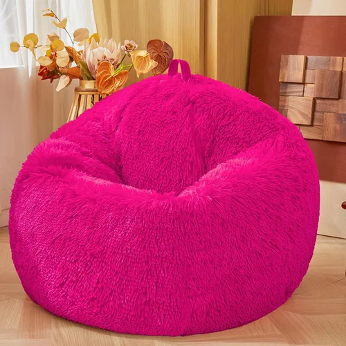 Miniatura 23 de Fundas para puf de pelo sintético mullido color beige, funda para silla puff de felpa suave color beige para niños y niñas, almacenamiento de puf