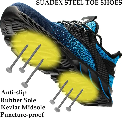 Miniatura 40 de SUADEX Zapatos deportivos con punta de acero para hombres y mujeres, indestructibles, ligeros, cómodos, antideslizantes, puntera compuesta