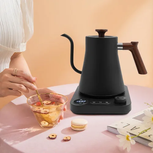 Miniatura 9 de Hervidores eléctricos, 1200 W, 0.9 L, temperatura variable digital, cuello de cisne, hervidor eléctrico para verter sobre café, control de Negro