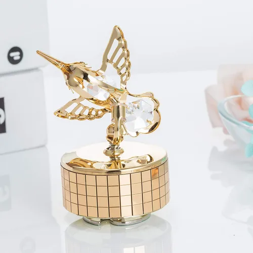 Miniatura 8 de Matashi Regalo de Navidad para mujer, caja de música de colibrí con cristal chapado en oro de 24 quilates, pieza de exhibición de mesa