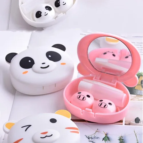 Miniatura 4 de Kit de viaje de 2 piezas de estuche para lentes de contacto de cerdo rosa, lindo oso panda portátil, soporte para lentes de contacto, contenedor