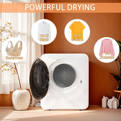 Miniatura 4 de Secadora de ropa portátil de 1.5 pies cúbicos, secadora de lavandería de carga frontal de secado rápido de 800W con 5 modos, mini secadora eléctrica