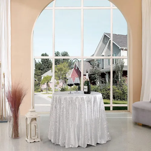 Miniatura 110 de Manteles redondos de lentejuelas negros para fiestas, de 121,9 cm, mantel redondo de purpurina ajustado, pequeño, lindo y dulce, para boda