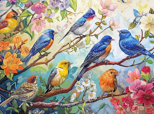 Cross & Glory - Birdsong in Bloom - Rompecabezas de 1000 piezas para adultos | Audubon Birds | Perfecto para amantes de la naturaleza Canto de los