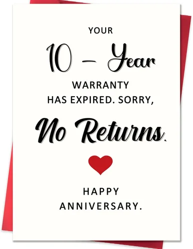 Tarjeta Divertida de 10º Aniversario, Tarjeta de Regalo de 10º Aniversario de Bodas para Él Ella Esposo Esposa Parejas, Tarjetas de Aniversario de