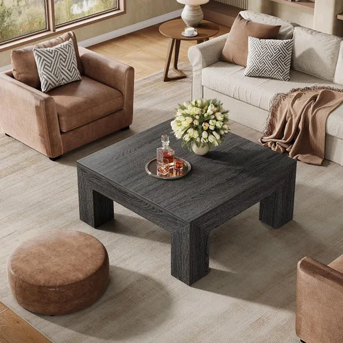Miniatura 3 de Tribesigns Mesa de centro cuadrada de 39.4 pulgadas para sala de estar, mesa de cóctel central de granja con patas de madera resistentes, fácil