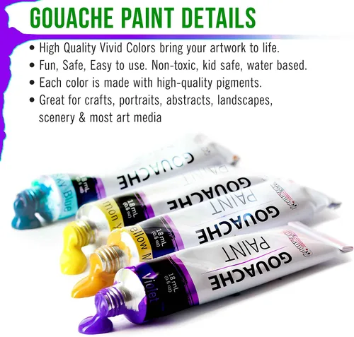 Miniatura 6 de U.S. Art Supply Juego profesional de pintura gouache de 36 colores en tubos grandes de 18ml y rueda de mezcla de colores - Tubos de pintura gouache