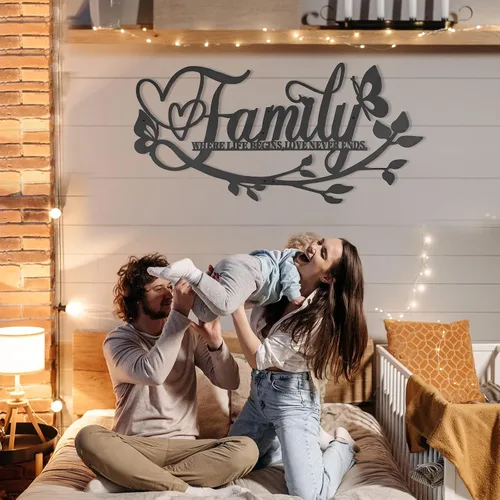Miniatura 5 de AUHOKY Family Where Life Begins Love Never Ends - Letrero de metal para pared, 27 x 14 pulgadas, gran placa de hierro negro para pared, decoración