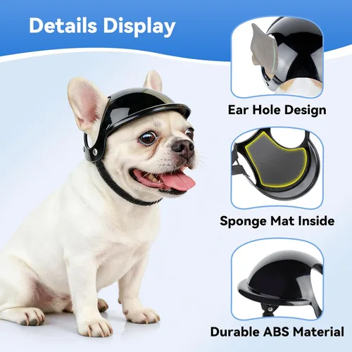 Miniatura 4 de LESYPET Casco para perro para perros pequeños, casco de motocicleta ajustable para perros con diseño de agujero para las orejas, ideal para montar