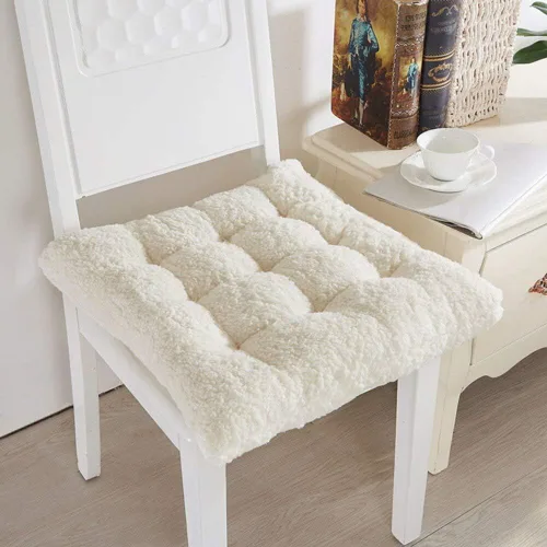 Miniatura 10 de Cojín de asiento cómodo suave para silla, cojín cálido para silla, 16 x 16 x 4 pulgadas, lana de cordero rosa esponjosa para adultos y niños