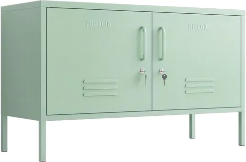Soporte de metal de 2 puertas para TV grande, gabinete de almacenamiento ancho multiusos de 2 niveles, gabinete de almacenamiento industrial para el