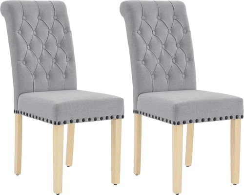 Miniatura 24 de adochr Juego de 2 sillas de comedor de tela de lino, silla de comedor tapizada con patas de madera, sillas Parsons sin brazos para Beige