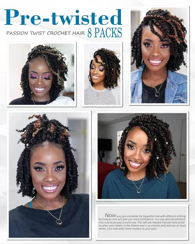 Miniatura 2 de Paquetes de extensiones de cabello de trenza de ganchillo Passion Twist - Combo de color mixto (6 paquetes 1B+1 paquete T1B/27+1 paquete T1B/30)