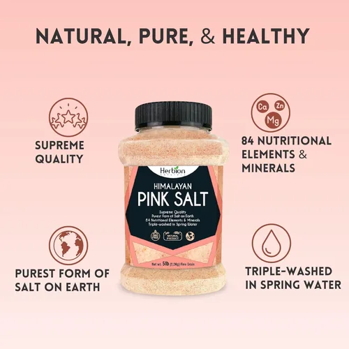 Miniatura 5 de HERBION Naturals - Sal rosa del Himalaya de grano fino en frasco, sin OMG, calidad suprema sin químicos, vegana, certificada Kosher, sal pura