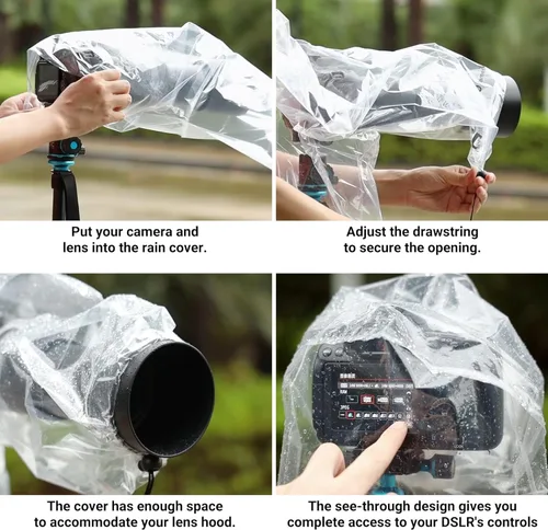 Miniatura 5 de JJC Funda de lluvia para cámara DSLR, protector de manga para canon, Nikon, Fujifilm, Sony, Olympus, Panasonic, Pentax Sigma, con una lente de hasta