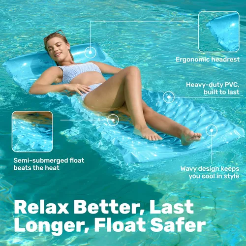 Miniatura 4 de SLOOSH Inflatable Pool Floats Raft,Floating Lounge for Adults,64x32 inch Swimming Mat Pool Mattress with Headrest,2 Pieces Float Air Mat for Summer