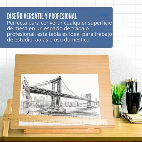 Miniatura 5 de U.S. Art Supply Tablero de dibujo de madera extragrande de 26" x 21", caballete de mesa ajustable para pintar y dibujar - Tablero de dibujo