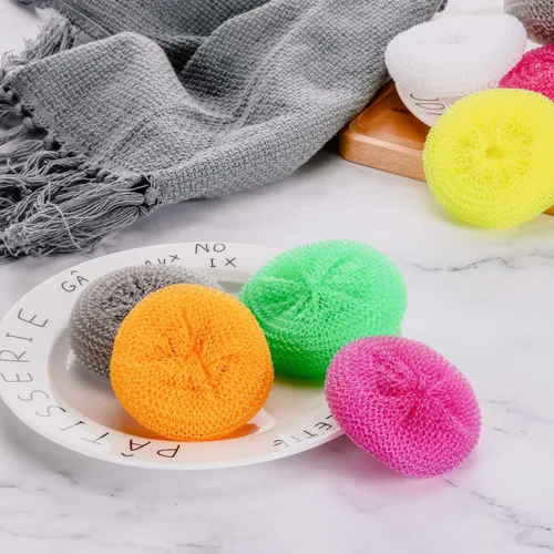 Miniatura 4 de Blulu Estropajos de plástico para platos, almohadilla redonda de nailon, almohadillas de malla que no rayan (colores arcoíris, 15 piezas)