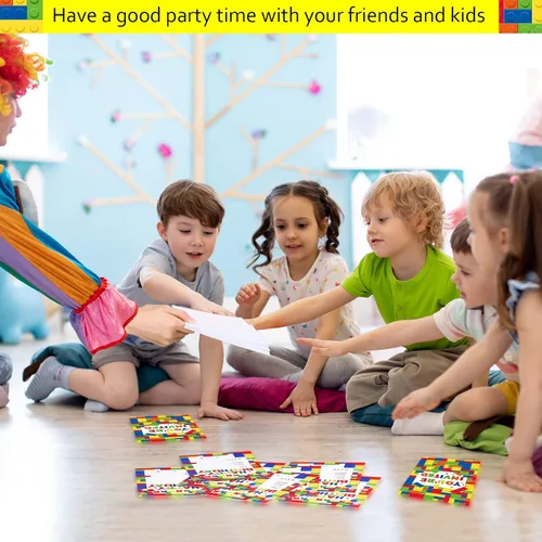 Miniatura 4 de Nezyo Paquete de 30 invitaciones para fiesta de cumpleaños de niños, suministros de fiesta de niños, regalos de ladrillos apilables, juego