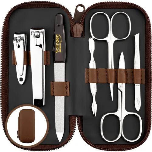 Miniatura 14 de Set de manicura Solingen hecho en Alemania - Juego exclusivo de 7 piezas de cortauñas para dedos de manos y pies para mujeres y hombres en estuche