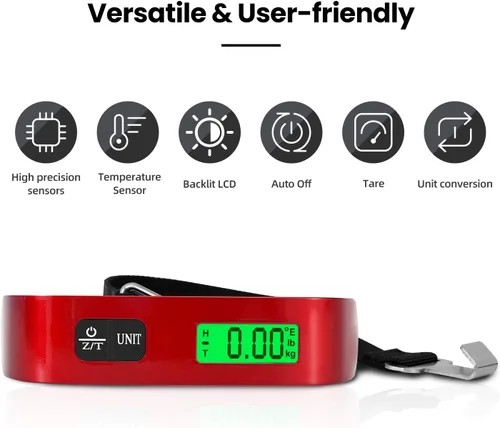 Miniatura 7 de BAGAIL Báscula digital de equipaje, báscula de equipaje colgante de 110 libras con pantalla LCD retroiluminada, báscula de pesaje portátil