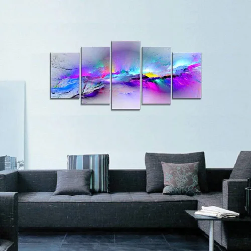 Miniatura 8 de Wieco Art Impresiones en lienzo Giclée de colores cambiantes, 5 paneles, ilustraciones modernas, paisajes a fotos impresas en lienzo abstracto, arte