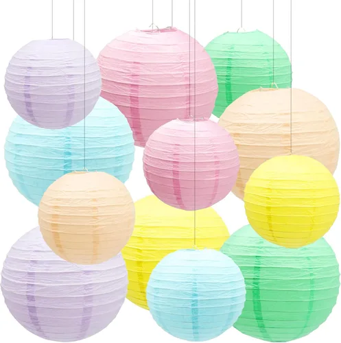 12 linternas de papel coloridas en colores pastel, faroles de papel colgantes para decoración de aula, baby shower, boda, graduación, aniversario,