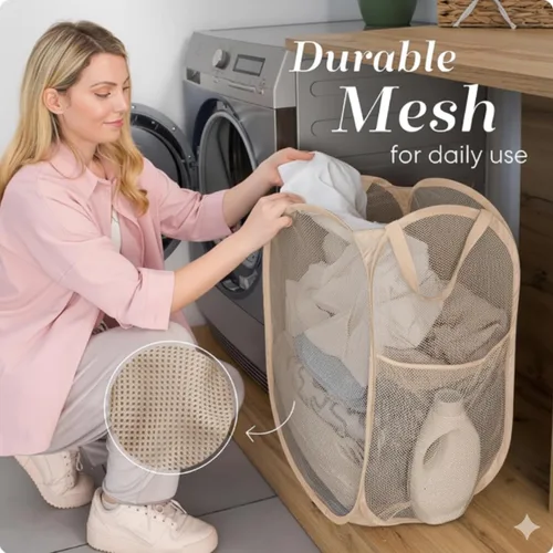 Miniatura 5 de Handy Laundry - Cesta de lavandería plegable de malla emergente con abertura ancha y bolsillo lateral - Diseño transpirable, resistente, plegable