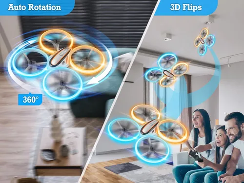 Miniatura 3 de Q9s Drones para niños, dron RC genial con retención de altitud y modo sin cabeza, cuadricóptero de pasatiempos con luz azul y naranja, 2