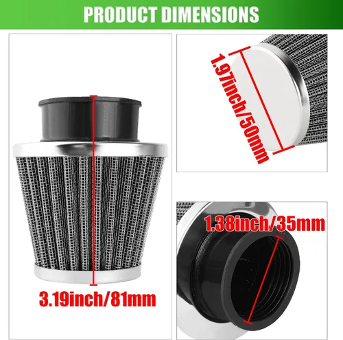 Miniatura 2 de Paquete de 2 filtros de 1.378 in compatibles con 50 cc, 70 cc, 90 cc, 110 cc, 125 cc, 150 cc, cuatrimoto, scooter, Go Kart, ciclomotor, Pit Dirt