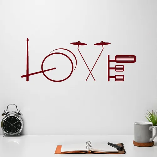Miniatura 3 de Vinilo adhesivo de pared Amor Música Baterías Instrumentos Musicales Pegatinas Mural Decoración Grande (g6630) Negro