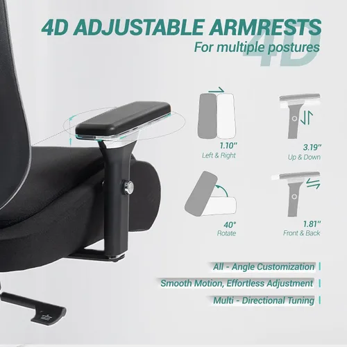 Miniatura 4 de Silla de Oficina Grande y Alta de 750 LBS, Silla Ejecutiva de Servicio Pesado con Brazos 4D, Silla Ergonómica de Escritorio para Computadora