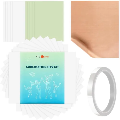 HTVRONT Kit de sublimación HTV para tela oscura/clara, kit de iniciación de prensa térmica para camisa/bolsa/sombrero, incluye papel, cinta